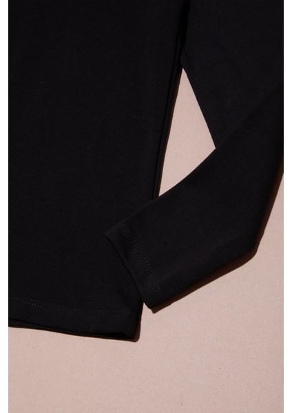 Siyah Uzun Kollu Kız Çocuk Düz Sweatshirt 16428 modelleri