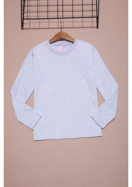 Gri Uzun Kollu Kız Çocuk Düz Sweatshirt 16426
