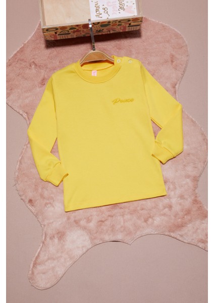 Sarı Yazı Nakışlı Kız Çocuk Çıtçıtlı Sweatshirt 16415