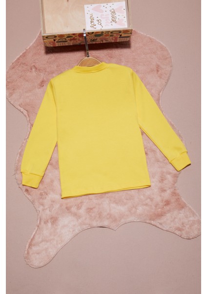 Sarı Yazı Nakışlı Kız Çocuk Çıtçıtlı Sweatshirt 16415 modelleri