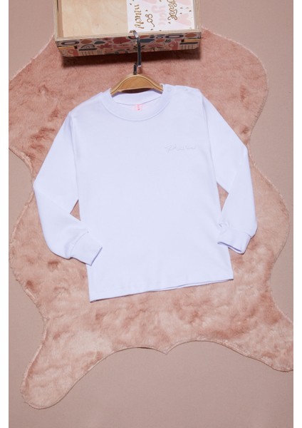 Beyaz Yazı Nakışlı Kız Çocuk Çıtçıtlı Sweatshirt 16418