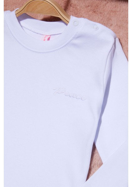 Beyaz Yazı Nakışlı Kız Çocuk Çıtçıtlı Sweatshirt 16418 fiyatları