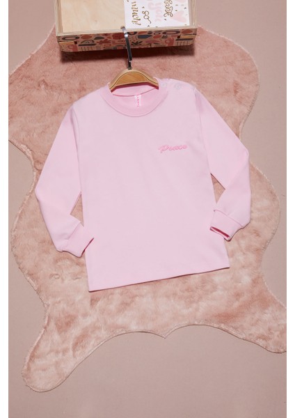 Açık Pembe Yazı Nakışlı Kız Çocuk Çıtçıtlı Sweatshirt 16419