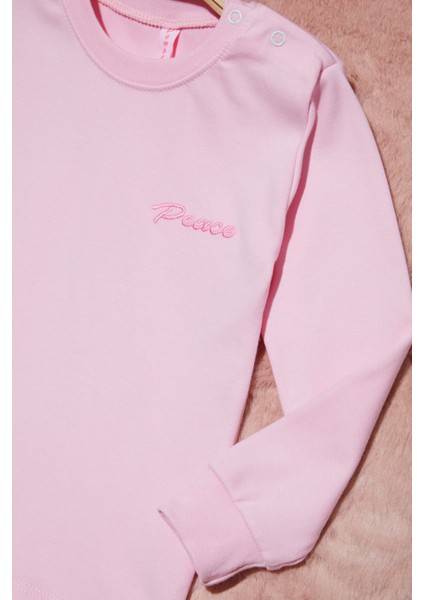 Açık Pembe Yazı Nakışlı Kız Çocuk Çıtçıtlı Sweatshirt 16419 fiyatları