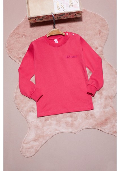 Pembe Yazı Nakışlı Kız Çocuk Çıtçıtlı Sweatshirt 16416
