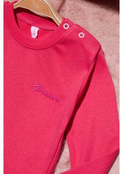 Pembe Yazı Nakışlı Kız Çocuk Çıtçıtlı Sweatshirt 16416 modelleri