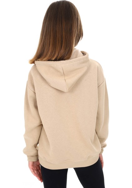 Krem Pengai Yazı Baskı Polarlı Kız Çocuk Sweatshirt 16462