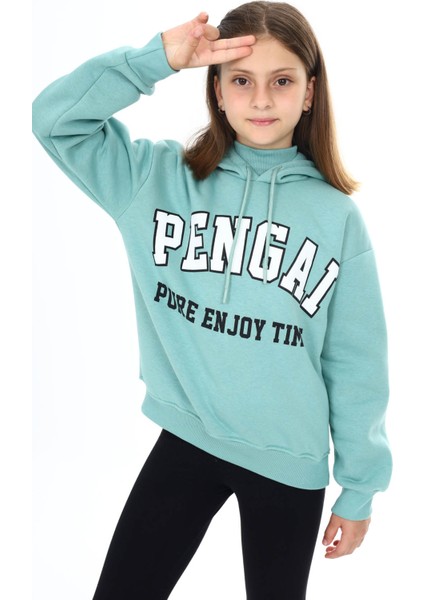 Yeşil Pengai Yazı Baskı Polarlı Kız Çocuk Sweatshirt 16465