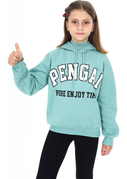 Yeşil Pengai Yazı Baskı Polarlı Kız Çocuk Sweatshirt 16465