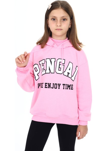 Pembe Pengai Yazı Baskı Polarlı Kız Çocuk Sweatshirt 16464