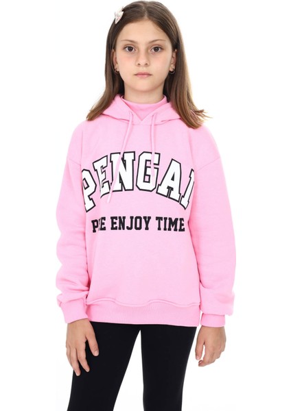 Pembe Pengai Yazı Baskı Polarlı Kız Çocuk Sweatshirt 16464