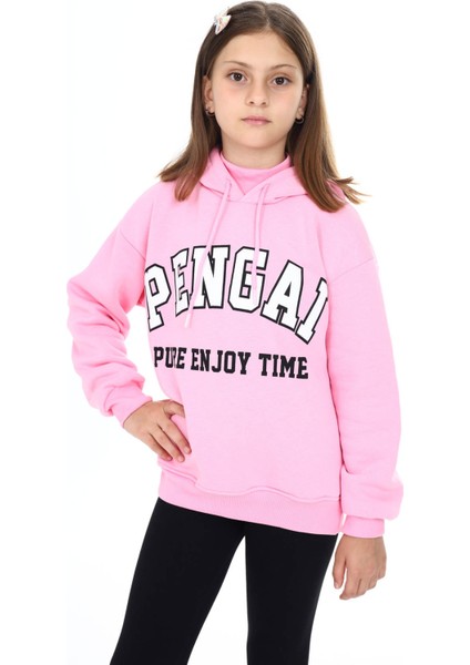 Pembe Pengai Yazı Baskı Polarlı Kız Çocuk Sweatshirt 16464