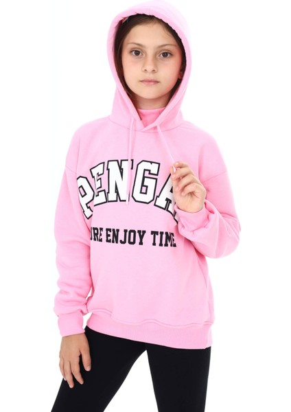 Pembe Pengai Yazı Baskı Polarlı Kız Çocuk Sweatshirt 16464