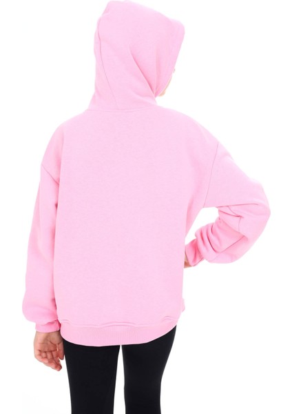 Pembe Pengai Yazı Baskı Polarlı Kız Çocuk Sweatshirt 16464