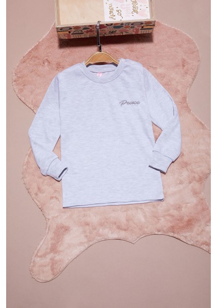 Gri Yazı Nakışlı Kız Çocuk Çıtçıtlı Sweatshirt 16423
