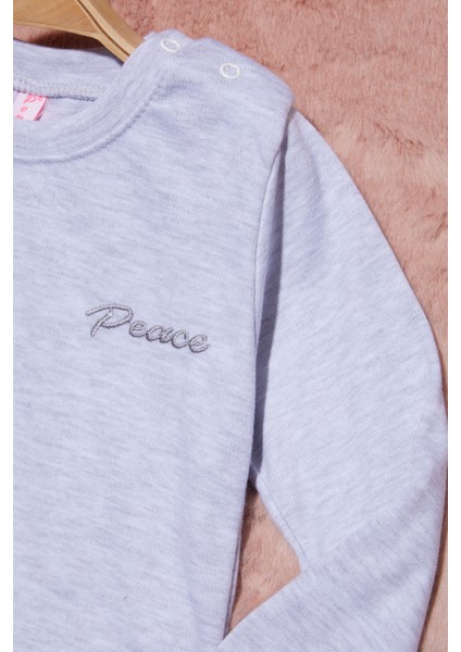 Gri Yazı Nakışlı Kız Çocuk Çıtçıtlı Sweatshirt 16423 fiyatları