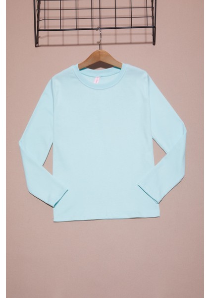 Su Yeşili Uzun Kollu Kız Çocuk Düz Sweatshirt 16424