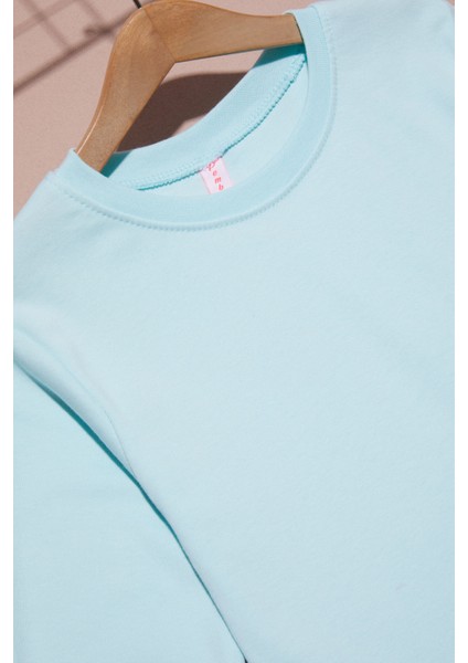 Su Yeşili Uzun Kollu Kız Çocuk Düz Sweatshirt 16424 fiyatları