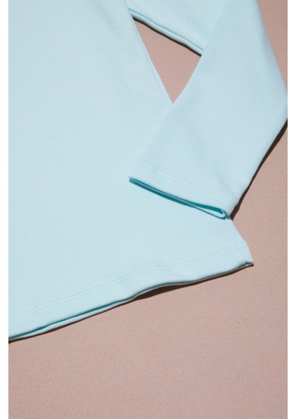 Su Yeşili Uzun Kollu Kız Çocuk Düz Sweatshirt 16424 modelleri