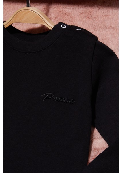 Siyah Yazı Nakışlı Kız Çocuk Çıtçıtlı Sweatshirt 16420 fiyatları