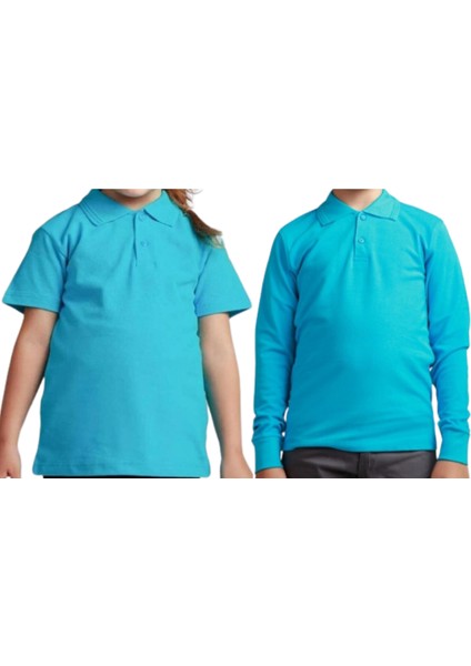 Unisex Polo Yaka 2' Li T-Shirt Uzun Kol + Kısa Kol