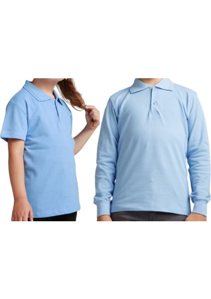 Unisex Polo Yaka 2' Li T-Shirt Uzun Kol + Kısa Kol