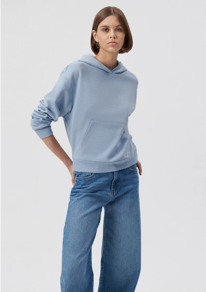 Kadın Kapüşonlu Mavi Basic Sweatshirt 1611771-85385