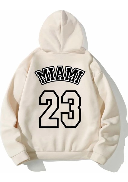 Büyük Beden Özel Tasarım Kapüşonlu Miami Sırt Baskılı 3 Iplik Şardonlu Pamuk Oversize Erkek Sweatshırt