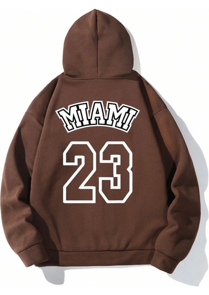 Büyük Beden Özel Tasarım Kapüşonlu Miami Sırt Baskılı 3 Iplik Şardonlu Pamuk Oversize Erkek Sweatshırt