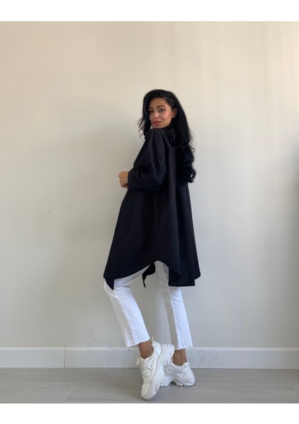 Siyah Yakalı Önden Bağlamalı Salaş Poplin gömlek modelleri