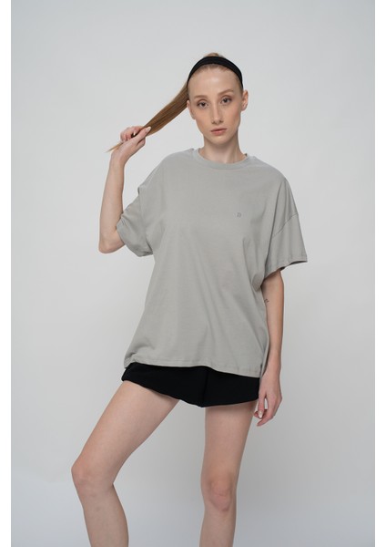 Pamuk Oversize/geniş Kalıp Bisiklet Yaka Örme T-Shirt