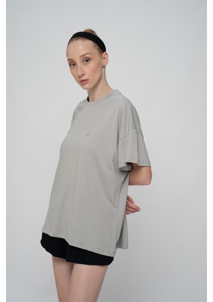 Pamuk Oversize/geniş Kalıp Bisiklet Yaka Örme T-Shirt