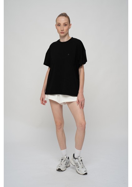 Pamuk Oversize/geniş Kalıp Bisiklet Yaka Örme T-Shirt