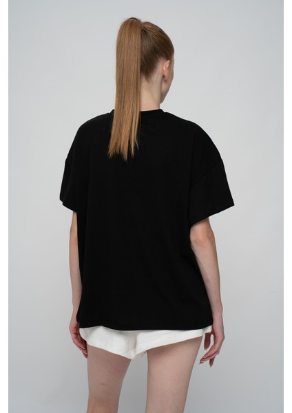 Pamuk Oversize/geniş Kalıp Bisiklet Yaka Örme T-Shirt