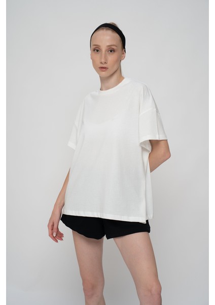 Pamuk Oversize/geniş Kalıp Bisiklet Yaka Örme T-Shirt