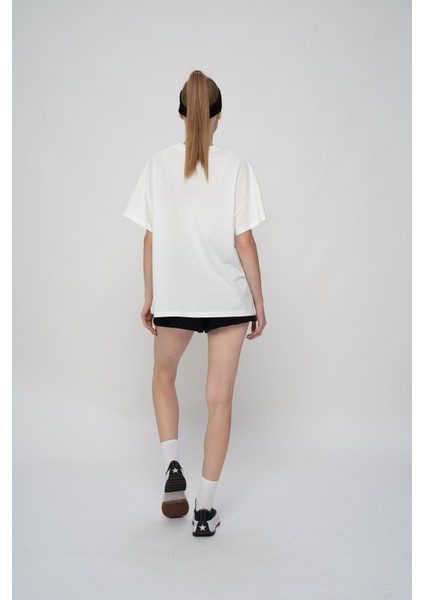 Pamuk Oversize/geniş Kalıp Bisiklet Yaka Örme T-Shirt