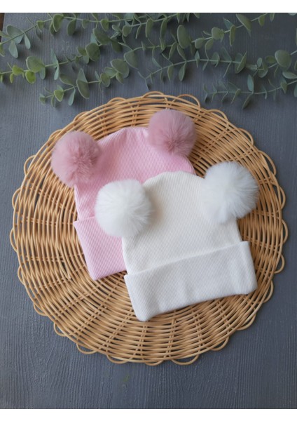 Kız Bebek Peluş Ponponlu Kaskorse Bere