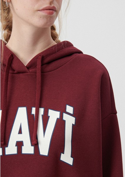 Kadın Mavi Logo Baskılı Kapüşonlu Bordo Sweatshirt 1600361-85493