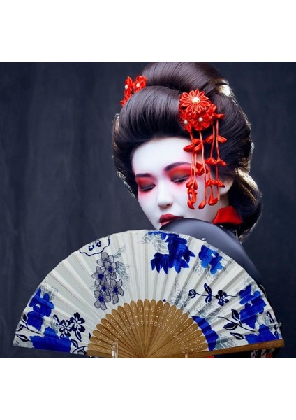 Japon Bambu Kumaş Yelpaze Çanta Boy Stant Hediyeli No.53