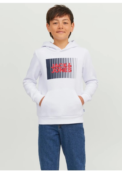 Jack & Jones Baskılı Erkek Çocuk Beyaz Sweatshirt Jjecorp Logo