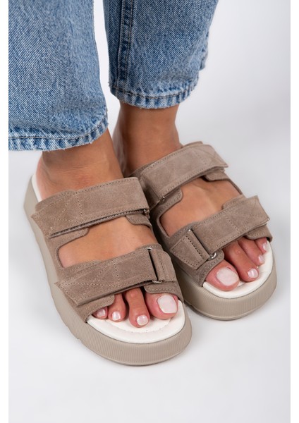 Farah Kadın Çift Cırtlı Vizon - Süet Terlik modelleri