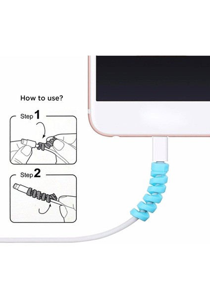 Şarj Kablosu Koruyucu Silikon Spiral Yay Aparat Trend Koruyucu (6 Adet)