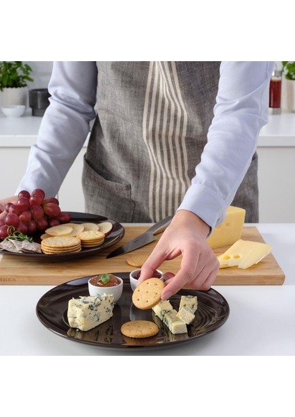 4 Adet Tabak Seti Parlak Kahverengi Renk 26 Cm, 4 Adet, Stoneware Yuvarlak Tabak Seti
