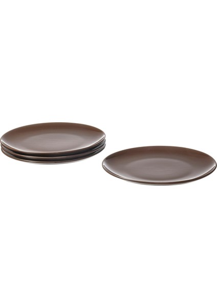 4 Adet Tabak Seti Parlak Kahverengi Renk 26 Cm, 4 Adet, Stoneware Yuvarlak Tabak Seti