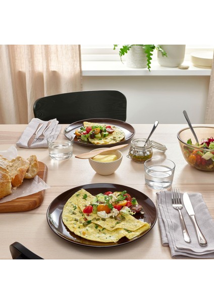 4 Adet Tabak Seti Parlak Kahverengi Renk 26 Cm, 4 Adet, Stoneware Yuvarlak Tabak Seti