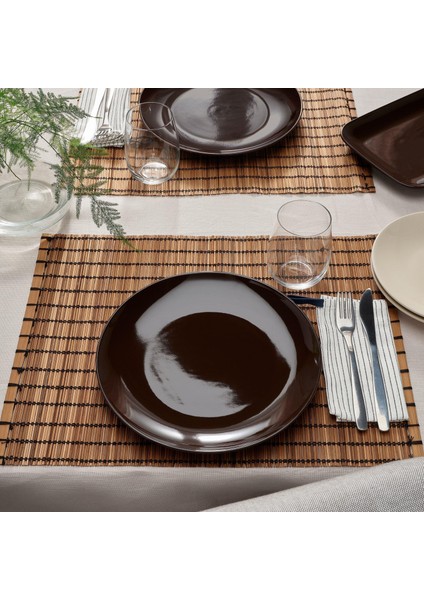 4 Adet Tabak Seti Parlak Kahverengi Renk 26 Cm, 4 Adet, Stoneware Yuvarlak Tabak Seti