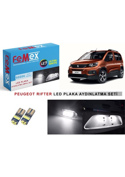 Peugeot Rifter LED Plaka Aydınlatma Ampul Seti Parlak Beyaz
