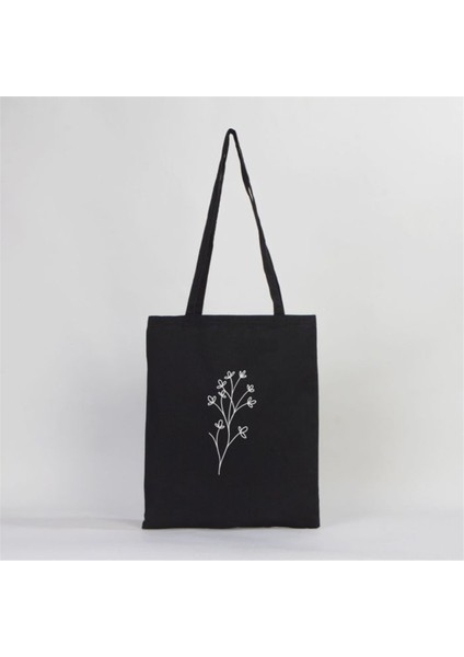 Minimal Çiçek Baskılı Bez Çanta