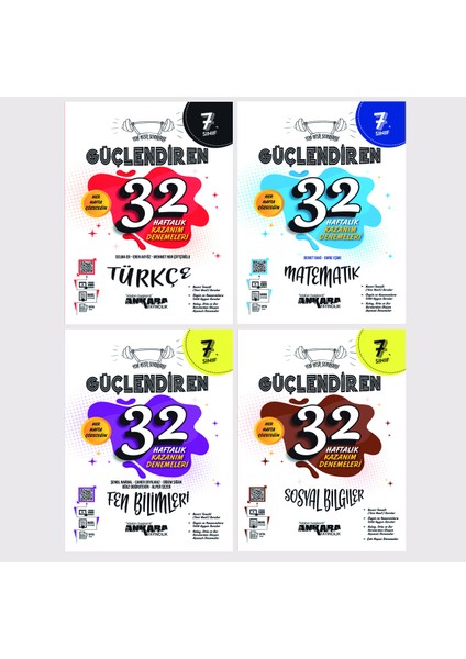 7.Sınıf Türkçe + Matematik + Fen Bilimleri + Sosyal Bilgiler 32 Haftalık Güçlendiren Kazanım Denemesi Seti