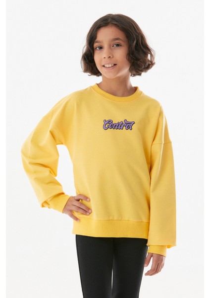 Baskılı Bisiklet Yaka Kız Çocuk Sweatshirt